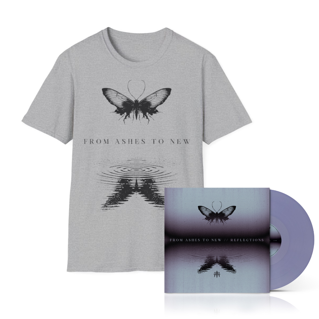 From Ashes To New - Reflections - Periwinkle Color Vinyl + Grey Shirt Bundle