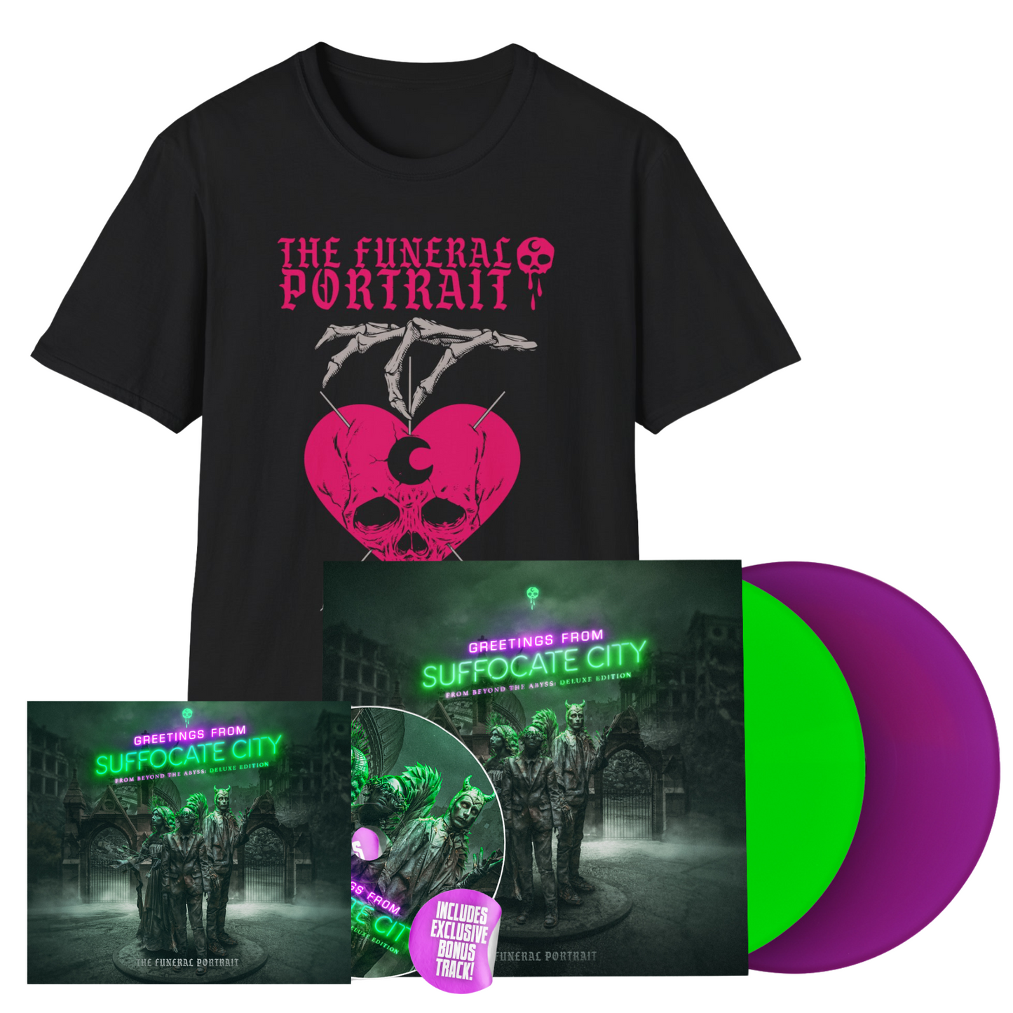 The Funeral Portrait - Greetings From Suffocate City - From Beyond The Abyss (Deluxe Edition) - CD + LP + Valentines Shirt Bundle